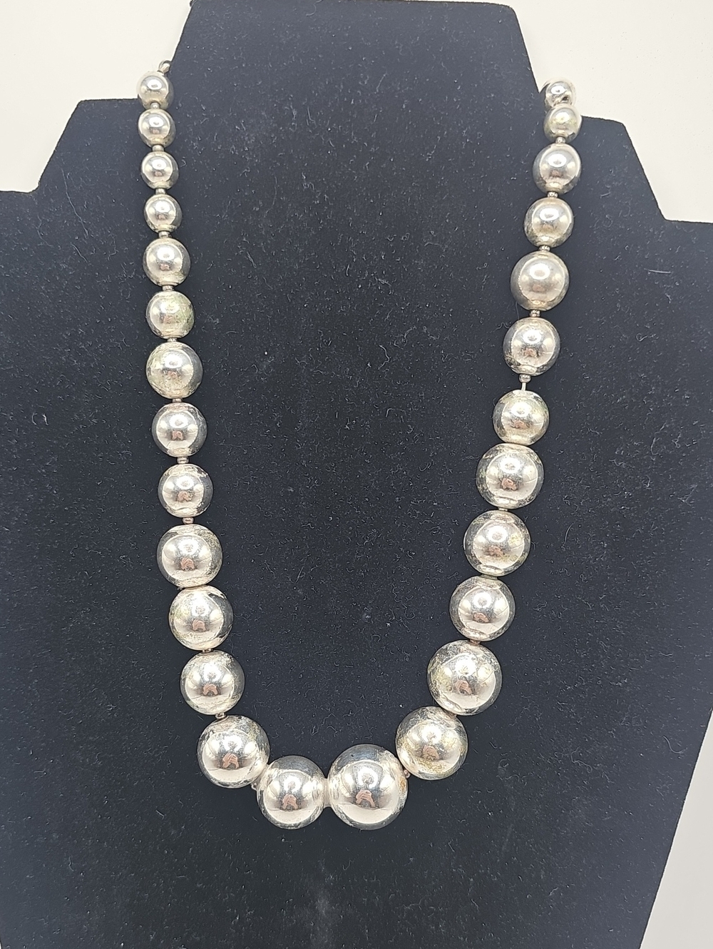 Silver Plated Vintage Monet Bead Necklace - Classic Silver Statement